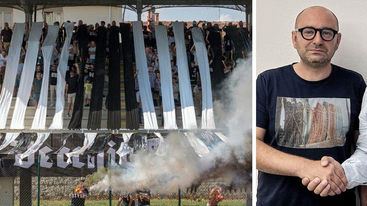 Coreografia bianconera allo stadio Corsini e Luca Lazzeri Presidente dell’Ac Fucecchio