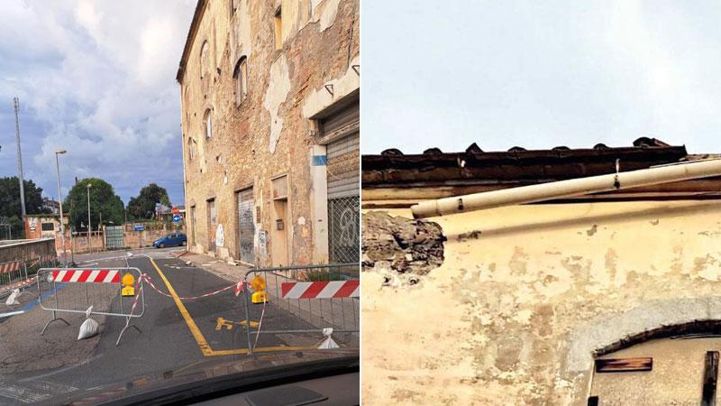 Giù la grondaia dell’ex pastificio. «C’è un problema di sicurezza»<br>
