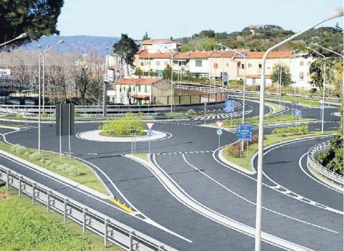 Il rendering delle due rotatorie gemelle che dovrebbero essere realizzate allo svincolo autostradale di Montecatini sul territorio comunale di Pieve a Nievole