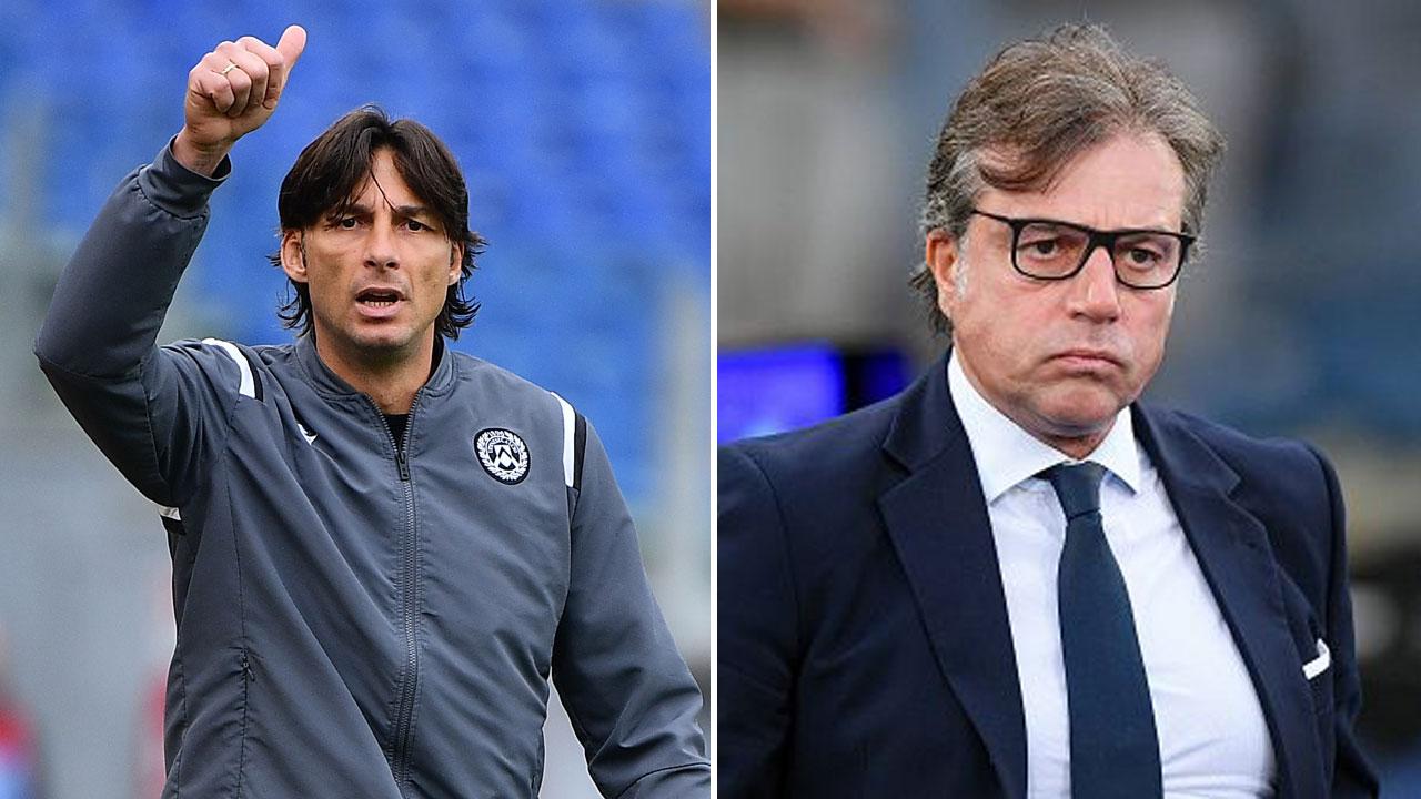 L’allenatore dell’Udinese Gabriele Cioffi il ds della Juve Cristiano Giuntoli