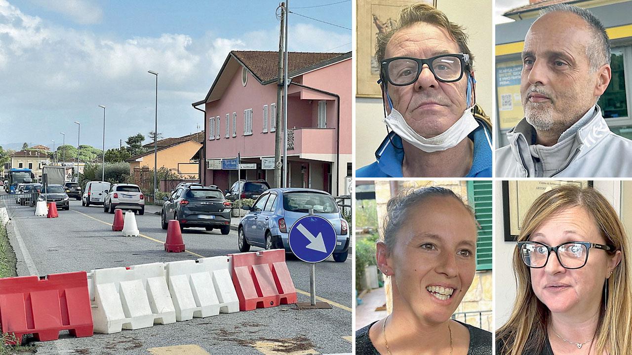 La strada regionale 435 che in questo tratto ha una sola corsia a disposizione (foto Nucci). Dall’alto e da sinistra Roberto Porciani, Daniele Lorenzi, Alice  Montinaro, Francesca Mattioli