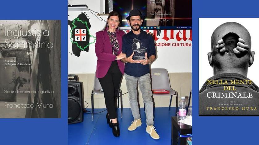Nicoletta Menneas e Francesco Mura (ai lati le copertine dei due libri di Francesco Mura)