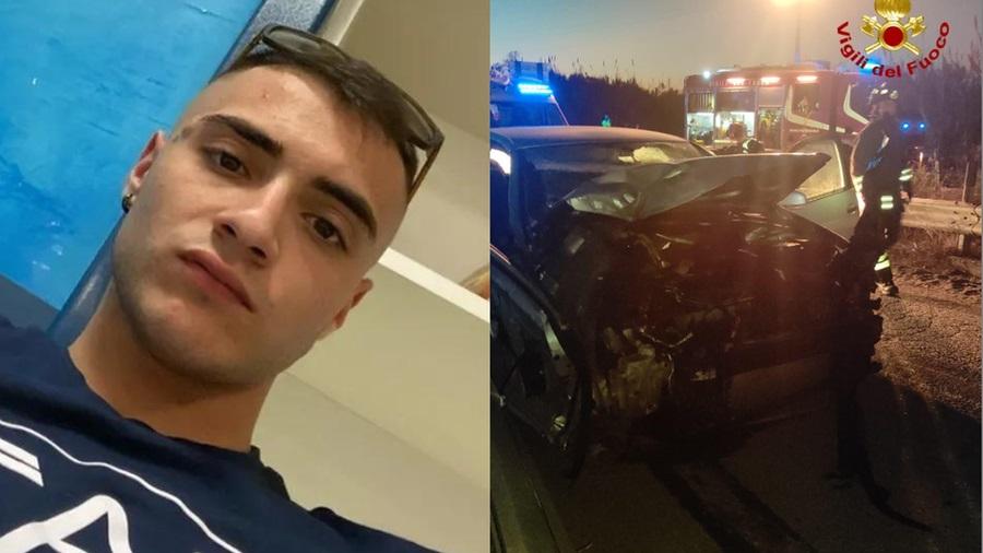 
	Mattia Miscali e l'auto dopo l'incidente

