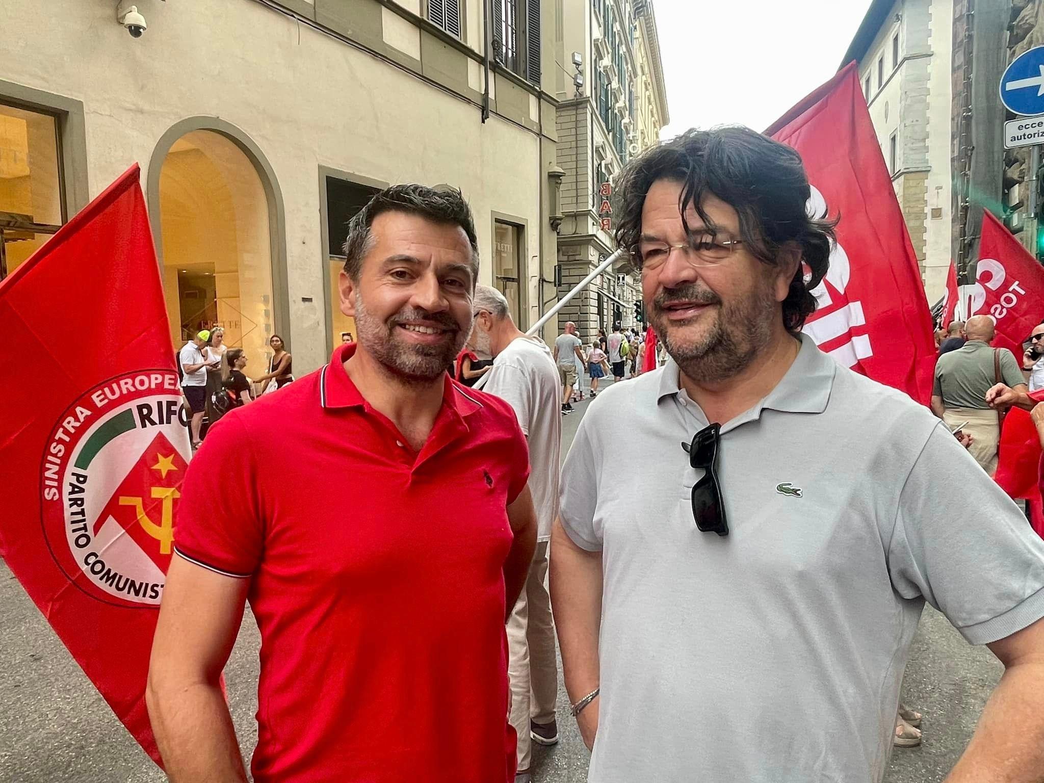 A destra Daniele Gioffredi segretario generale della Camera del lavoro di Pistoia