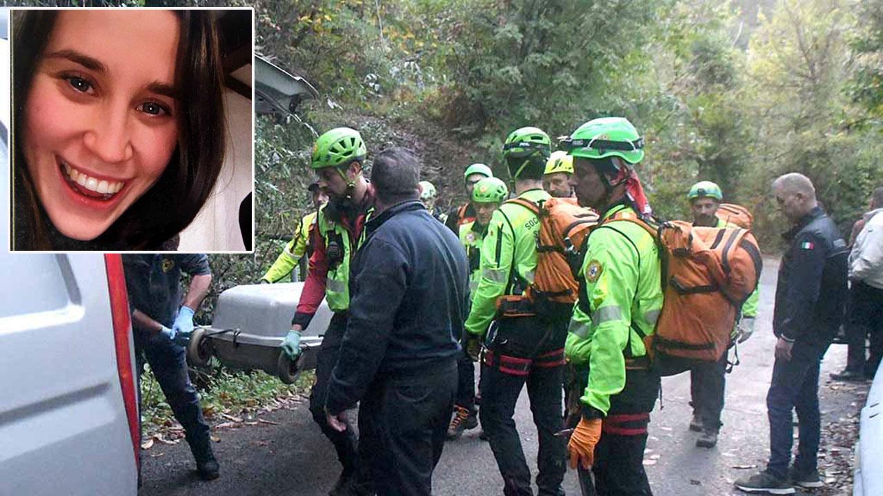 Il soccorso alpino trasporta il corpo della giovane pilota (foto Cuffaro)e nel riquadro Naomi Maiolani