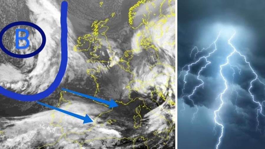 
	A sinistra contornata dalla linea blu la perturbazione in arrivo sulla Toscana

