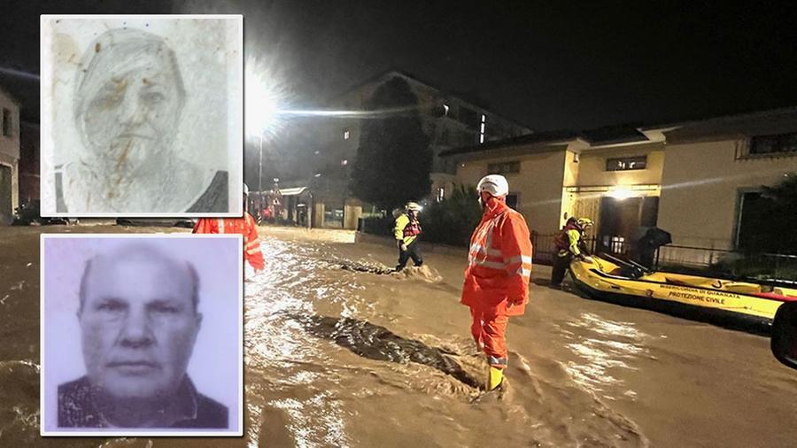 
	Le strade invase dall'acqua a Quarrata. Nelle foto piccole le due vittime di Lamporecchio: Antonino Madonia e Teresa Perone

