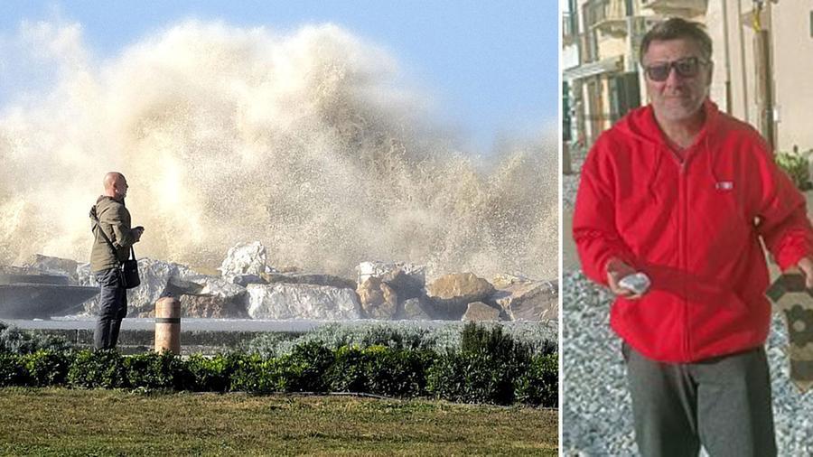 Le onde a Marina (foto Muzzi) e Yuri Bianchi titolare del bagno il Calypso a Tirrenia