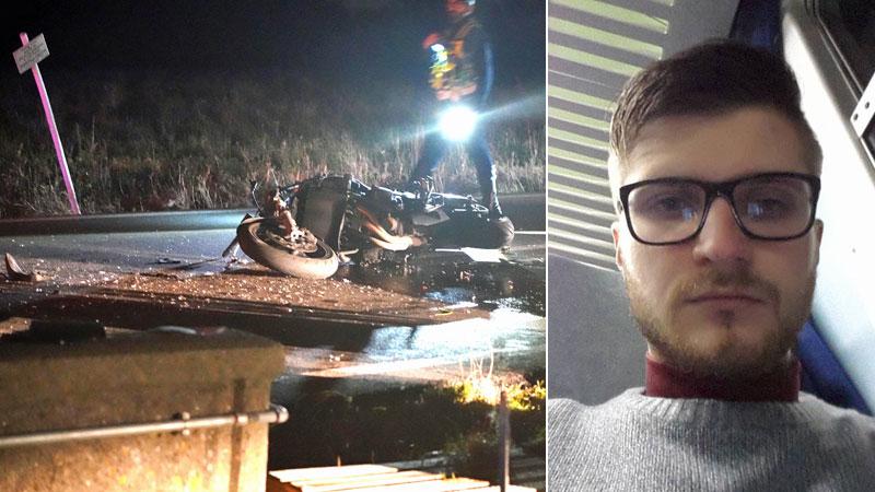 
	La moto del 29enne dopo lo scontro col camion (Franco Silvi) e una foto del giovane morto

