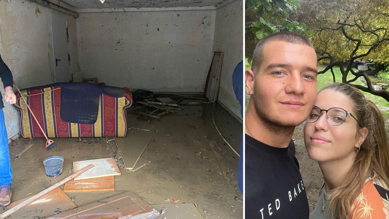 Il divano danneggia dalla furia dell'acqua nella casa dei giovani Simone Marseglia e Giada Lanigra