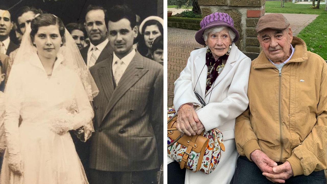 Vincenzo e Maria Pia il giorno del matrimonio. A destra la coppia in una foto recente