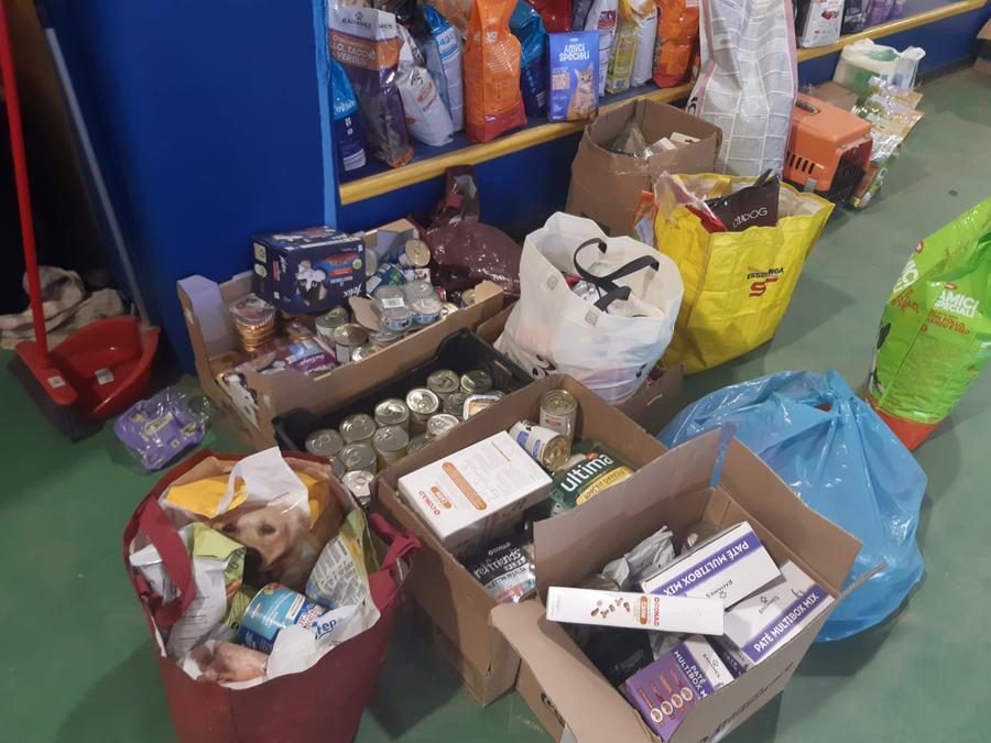 
	Alcune delle scatole di cibo e di materiale pronto per essere consegnato a chi &egrave; rimasto senza nulla

