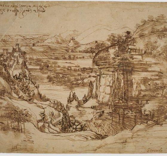 Il disegno di Leonardo in cui comparirebbe (in alto a destra) la “fonte miracolosa” è esposto agli Uffizi