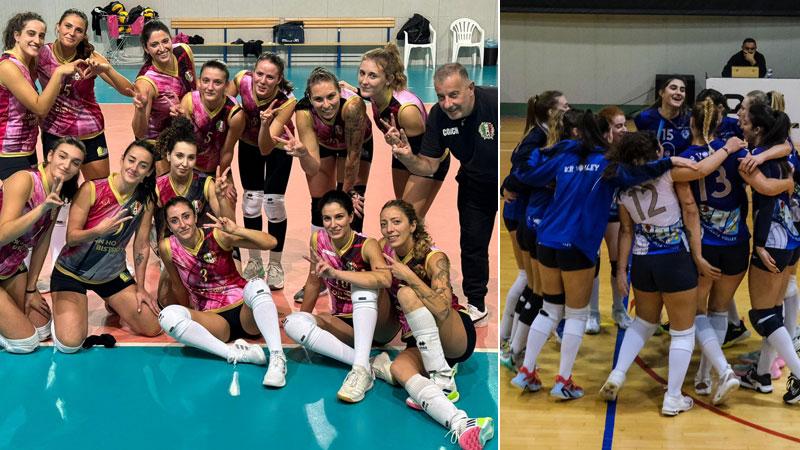 
	A sinistra l&rsquo;esultanza dell&rsquo;Oasi, a destra quella del Vp Volley


