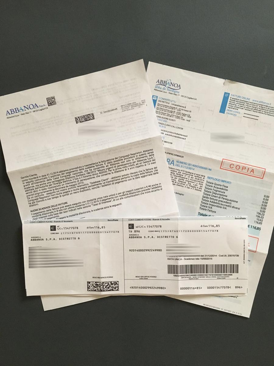 
	Bollette Abbanoa (foto d'archivio)

