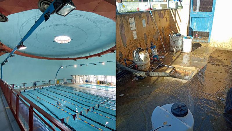La piscina ed una zona della struttura allagata