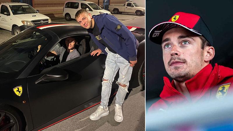 Charles Leclerc fotografato a Viareggio assieme a un fan