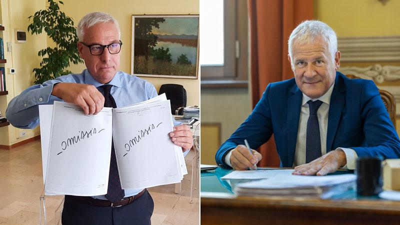 
	A sinistra Giorgio Del Ghingaro, sindaco di Viareggio; a destra Marcello Pierucci sindaco di Camaior

