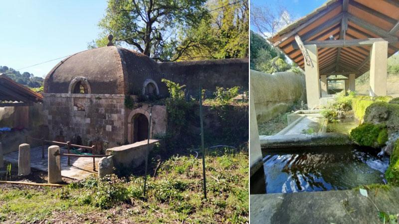 La storica fonte risalente al 1500 sotto al paese di Rosignano Marittimo e, a destra, le vasche dei lavatoi: entrambe le aree saranno interessate dall’intervento di restauroe torneranno accessibili ai cittadini
