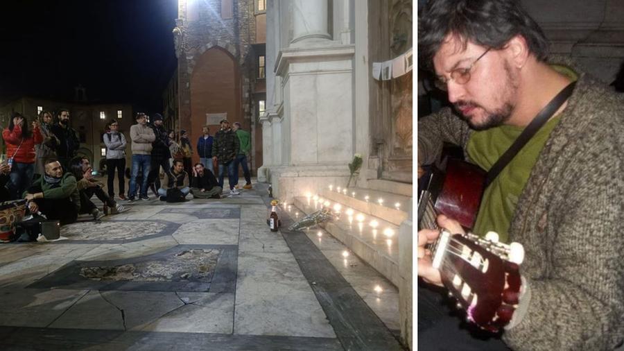 Un momento della commemorazione e a destra Nicola Corti