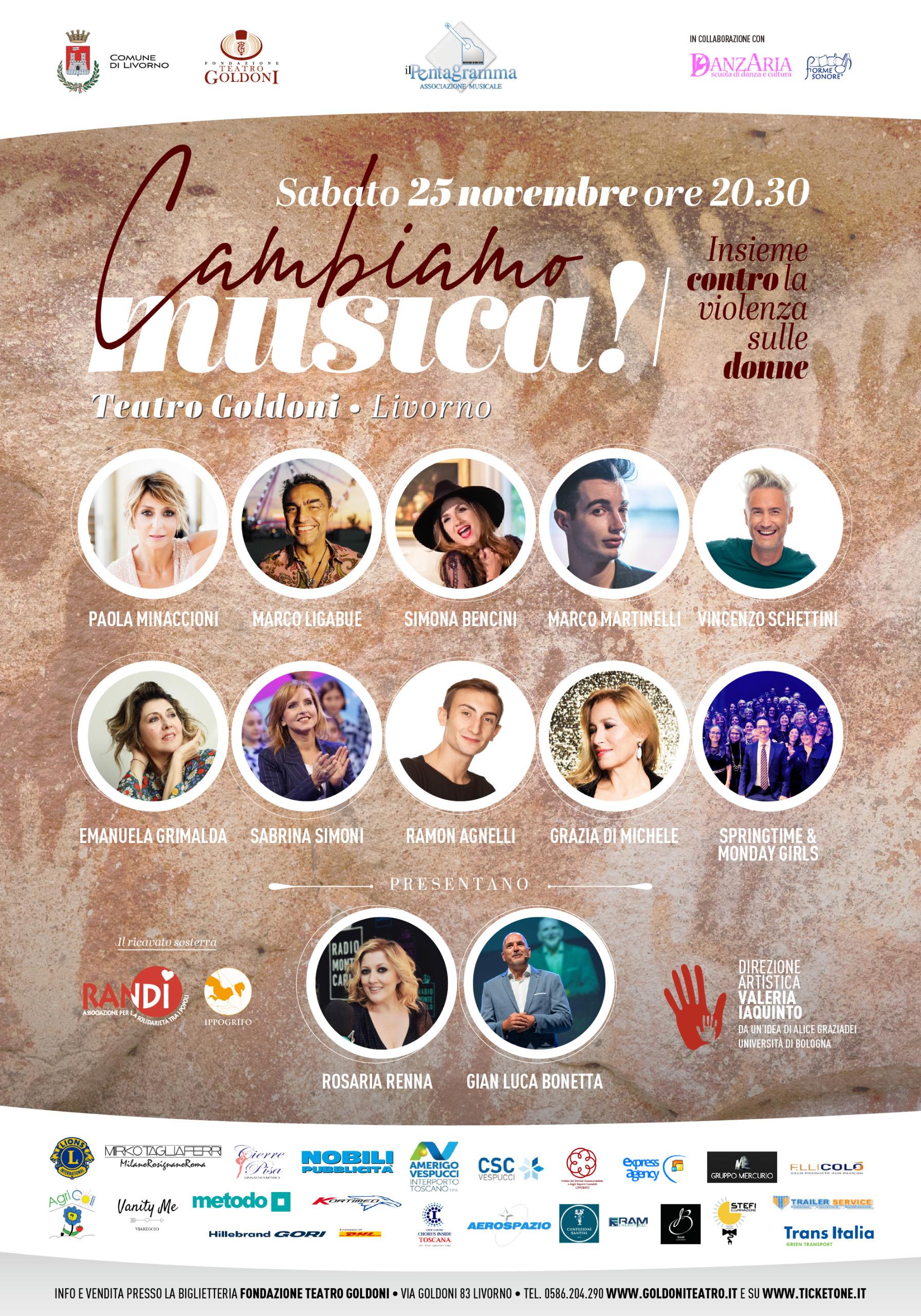 A Livorno contro la violenza sulle donne “Cambiamo musica”: artisti uniti sul palco del Teatro Goldoni