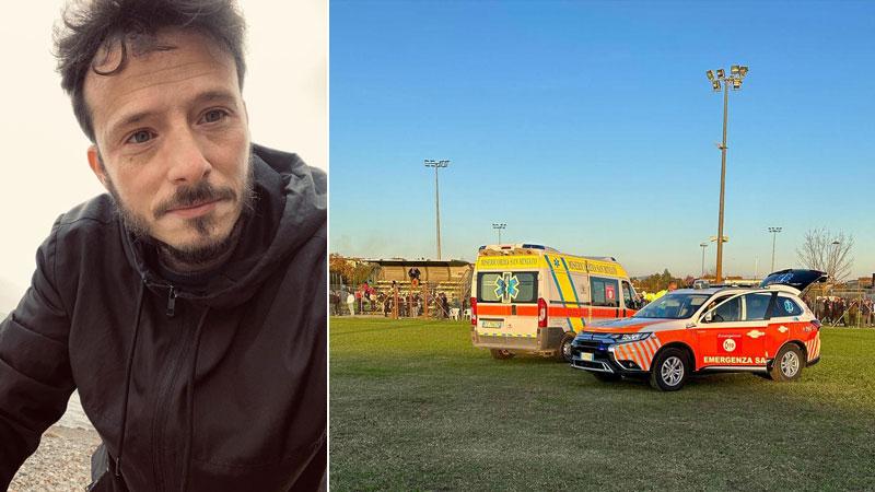 L’allenatore Lorenzo Vivarelli ed i soccorsi al campo sportivo di Fucecchio sabato pomeriggio