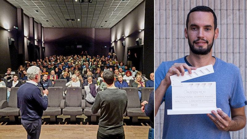 Un momento della presentazione della prima del film Doppio Passo e Borghini