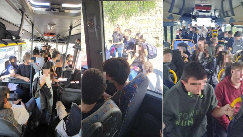 Alcune immagini scattate sugli autobus per dimostrare l’affollamento di studenti e il fatto che molti sono costretti ad aspettare la corsa successiva perdendo un’ora di tempo