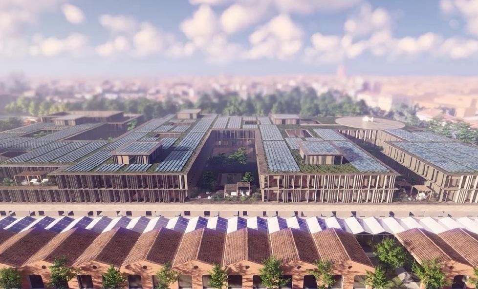 Il nuovo ospedale di via della Meridiana visto dall’alto nel progetto dell’operatore Rossiprodi
