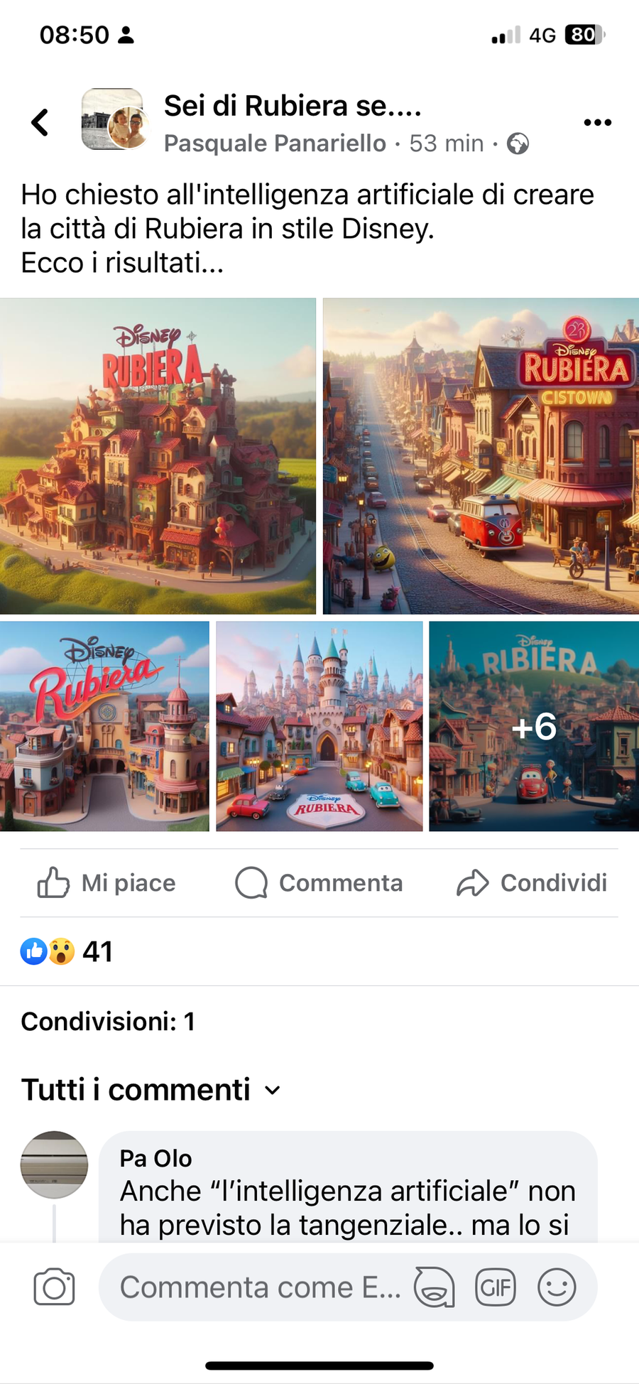 Rubiera come un disegno Disney, ecco il risultato dell’intelligenza artificiale