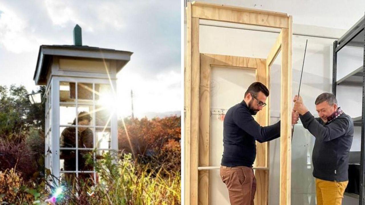 A sinistra la cabina in Giappone, a destra quella di Capannoli in costruzione