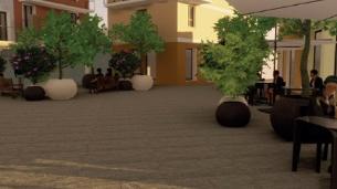 Una simulazione dei nuovi arredi in piazz Risorgimento 