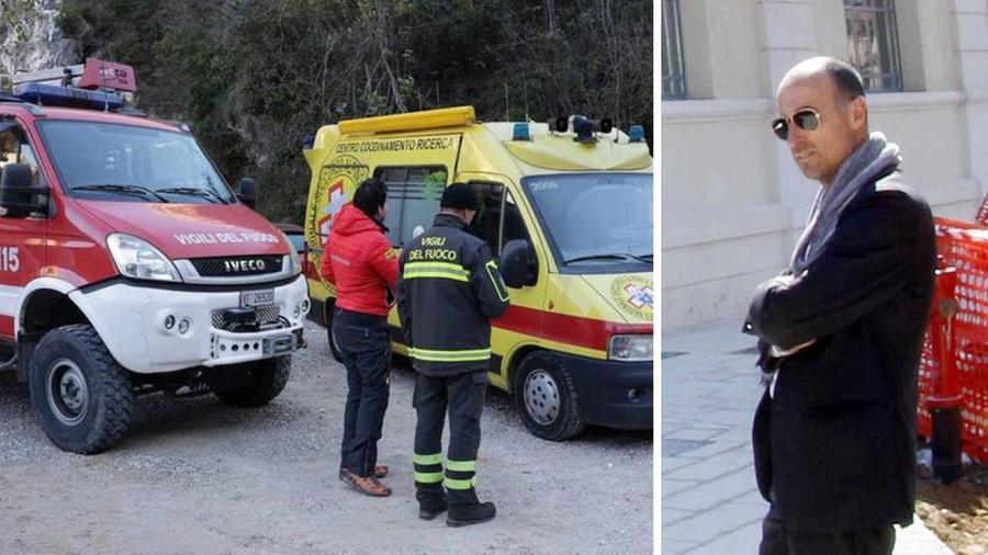 
	Il personale impegnato nelle ricerche e la vittima Walter Lambertucci

