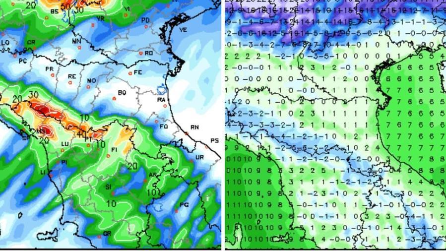 Maltempo in Toscana, temporali e neve dopo il caldo fuori stagione: forte peggioramento nelle prossime ore poi l’arrivo del freddo