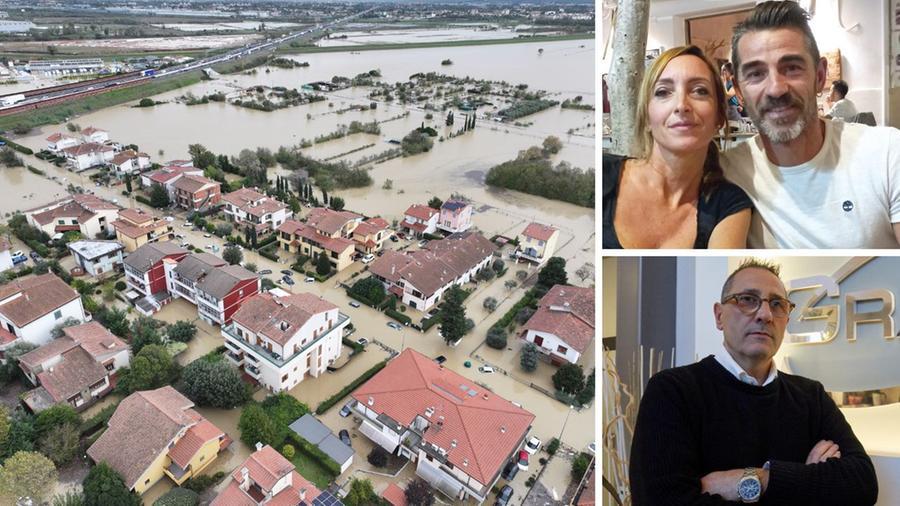 
	L'alluvione a Campi Bisenzio. A destra in alto&nbsp;Elisa Ceccarelli col compagno Marco Bonciani.&nbsp;Sotto l'imprenditore Maurizio Grassi (Foto Juri Autovino)

