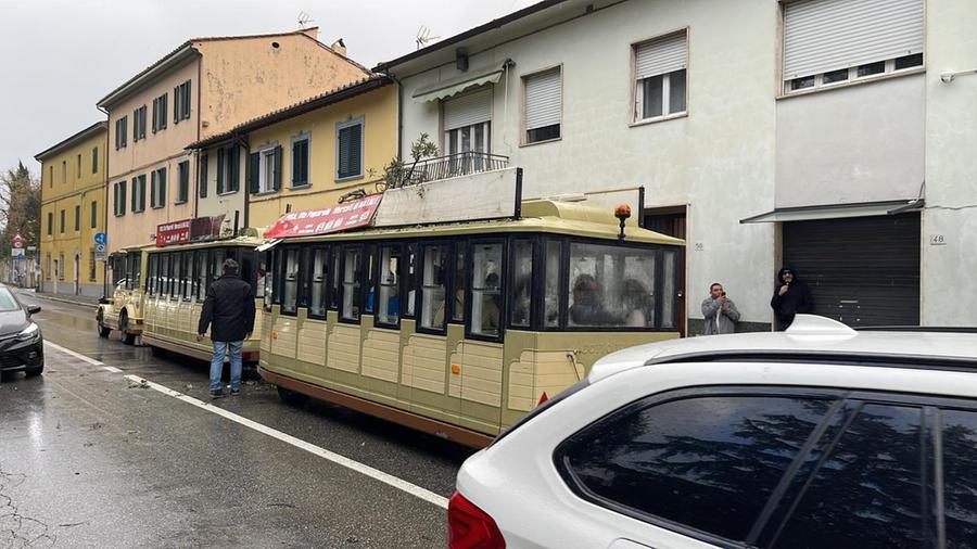 Pisa, cade un albero e i rami colpiscono il trenino pieno di turisti