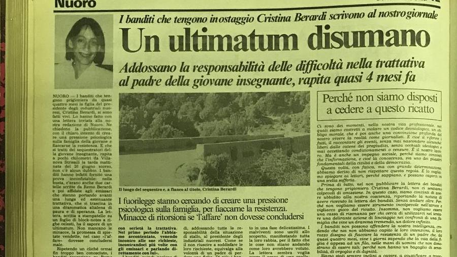 
	La pagina del 15 ottobre 1987 con il &quot;no&quot; della Nuova Sardegna ai sequestratori

