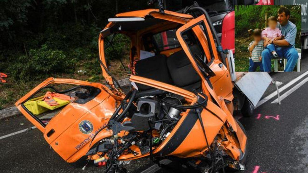 Il Piaggio Porter dopo lo schianto e nel riquadro una vecchia foto di Daddoveri