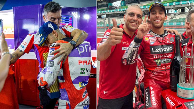 
	Jarno Polastri con Jorge Martin e il fratello Marco con Enea Bastianini

