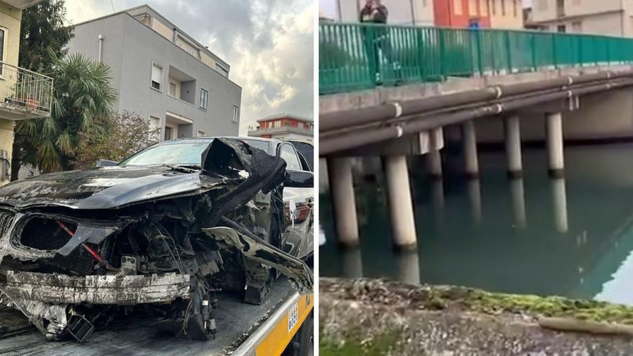 
	A sinistra l'auto estratta dall'acqua; a destra il punto della tragedia


