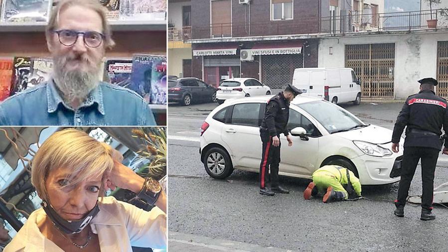 Alfredo Zenucchi e Rossella Cominotti. A destra la Citroen su cui viaggiava l'uomo