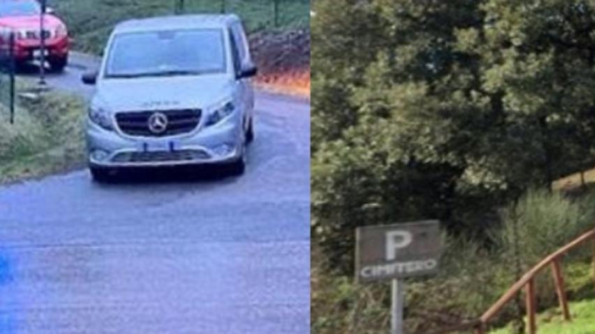A sinistra le onoranze funebri sul posto. A destra il luogo del ritrovamento, vicino al cimitero