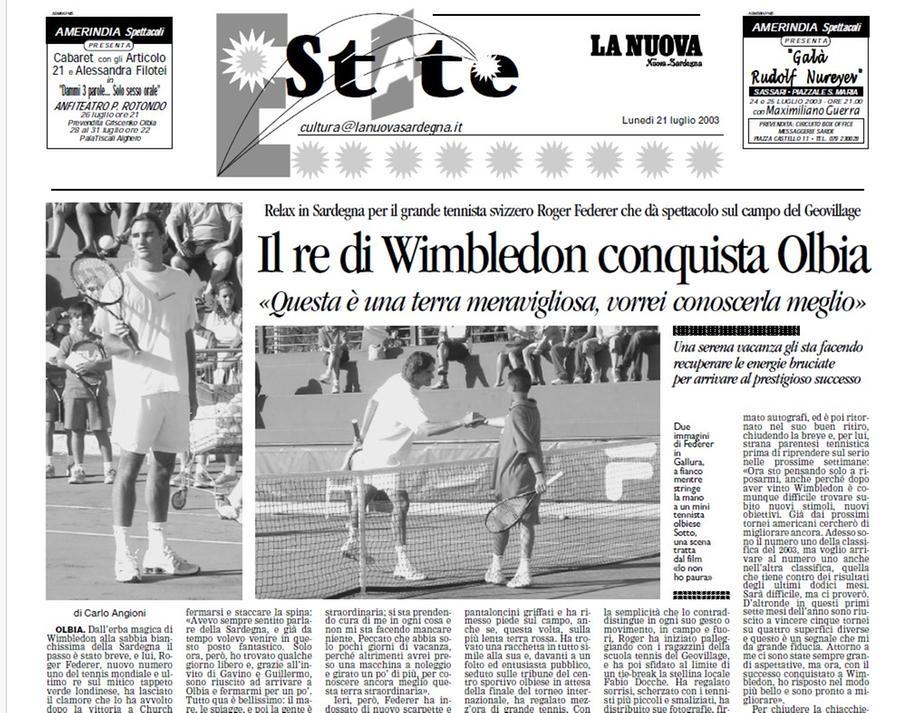 
	La pagina del 21 luglio 2003 dedicata all'esibizione di Roger Federer a Olbia

