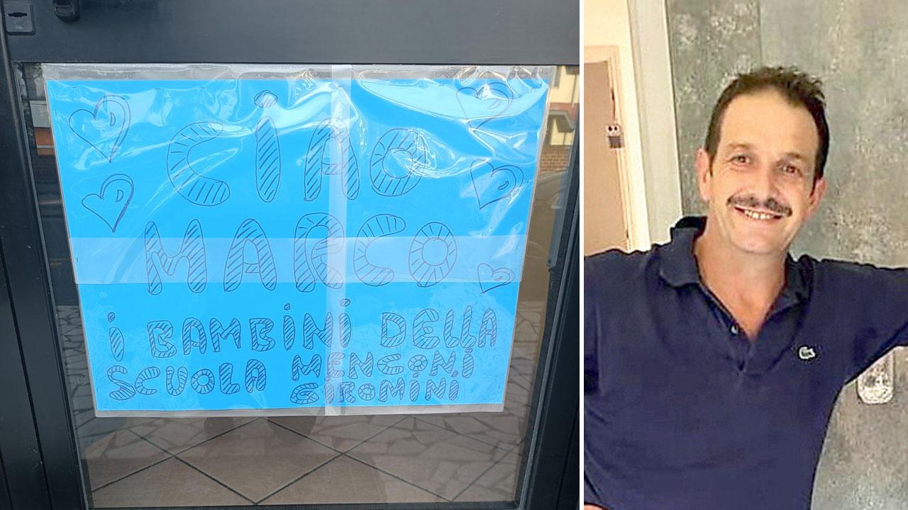 Il cartellone che gli hanno dedicato i bambini della Menconi-Giromini