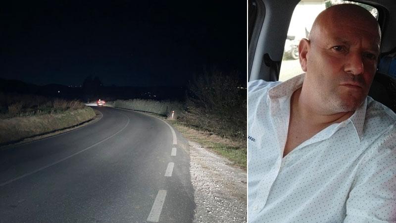 La curva lungo via del Saracino dove sabato sera è avvenuto il tragico incidente (foto Michele Falorni/Silvi) e, a destra, Giacomo Battini, il 52enne scomparso in seguito al frontale