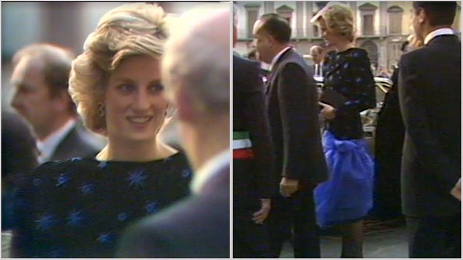 
	Due foto della principessa Diana a spasso per Firenze con l'iconico abito

