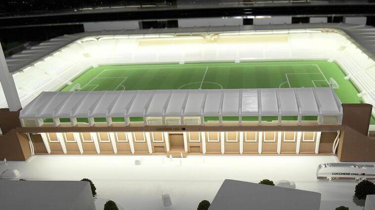 Il modellino col progetto del nuovo stadio Porta Elisa, presentato da Aurora Immobiliare nel giugno del 2021. Ora è tornato all’attenzione del Comune e della società