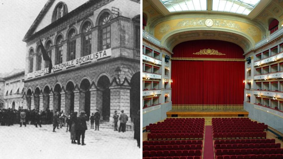 
	A sinistra il teatro durante il congresso socialista, a destra l'interno oggi

