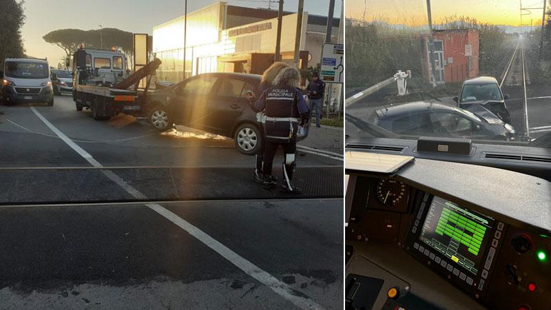 Lo scontro tra le due macchine e più a sinistra mentre vengono portate via