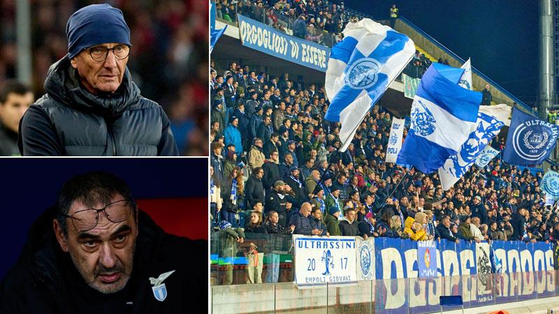 In alto l’allenatore dell’Empoli Aurelio Andreazzoli e sotto Maurizio Sarri. I tifosi dell’Empoli
